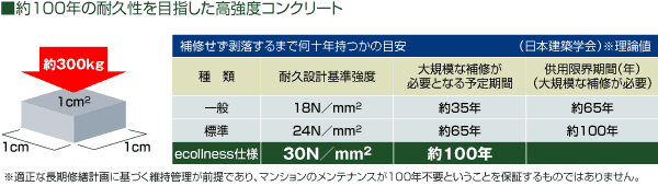 100年の耐久性を目指した高強度コンクリート