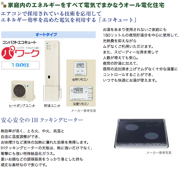 エアコンで採用されている技術を応用してエネルギー効率を高めた電気を利用する「エコキュート」